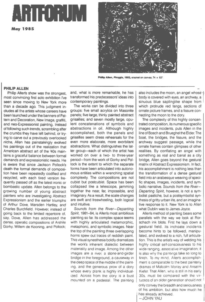 John Yau, Philip Allen, Artforum, May 15, 1985